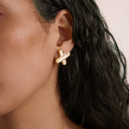 Cala Crossed Bar Stud Earrings