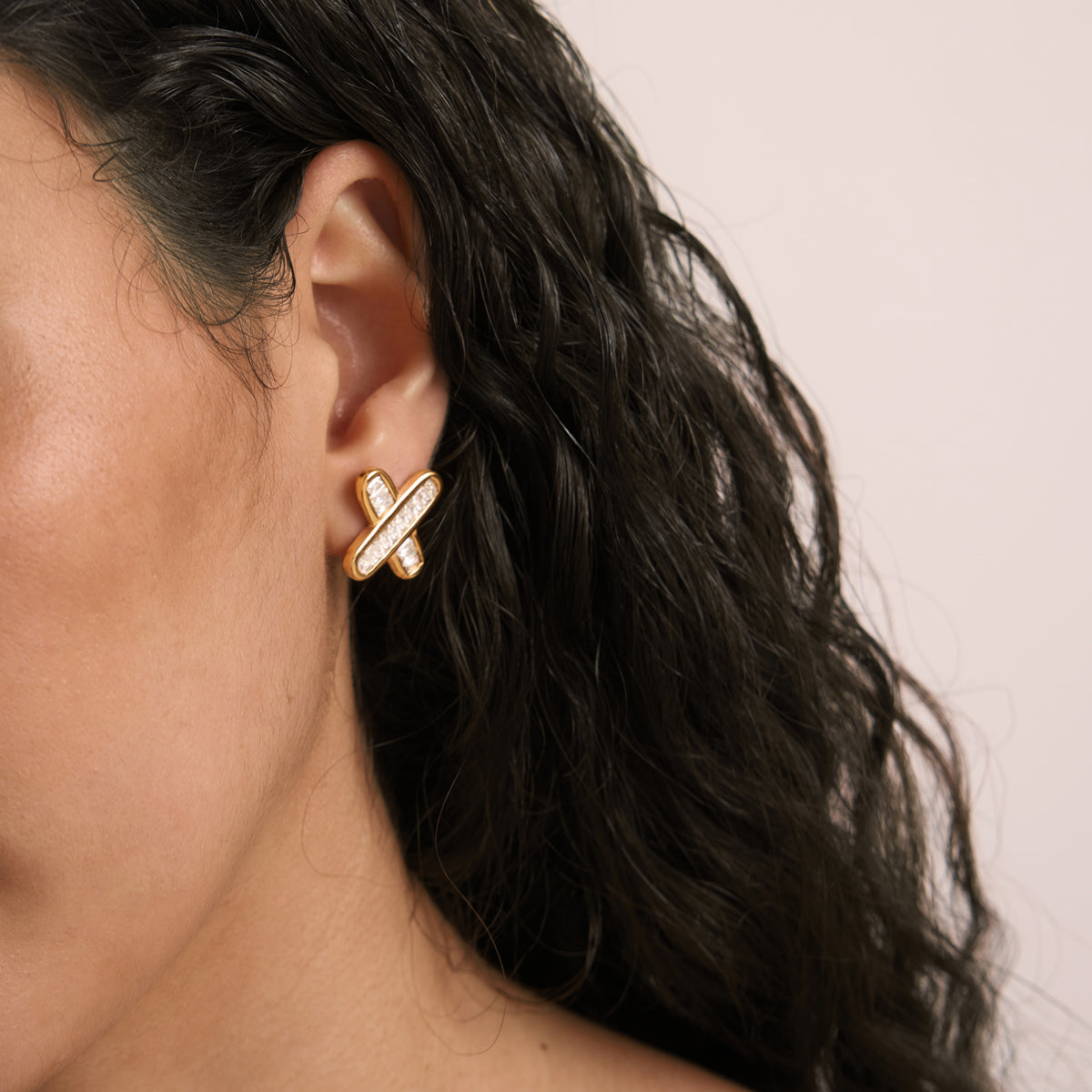 Cala Crossed Bar Stud Earrings