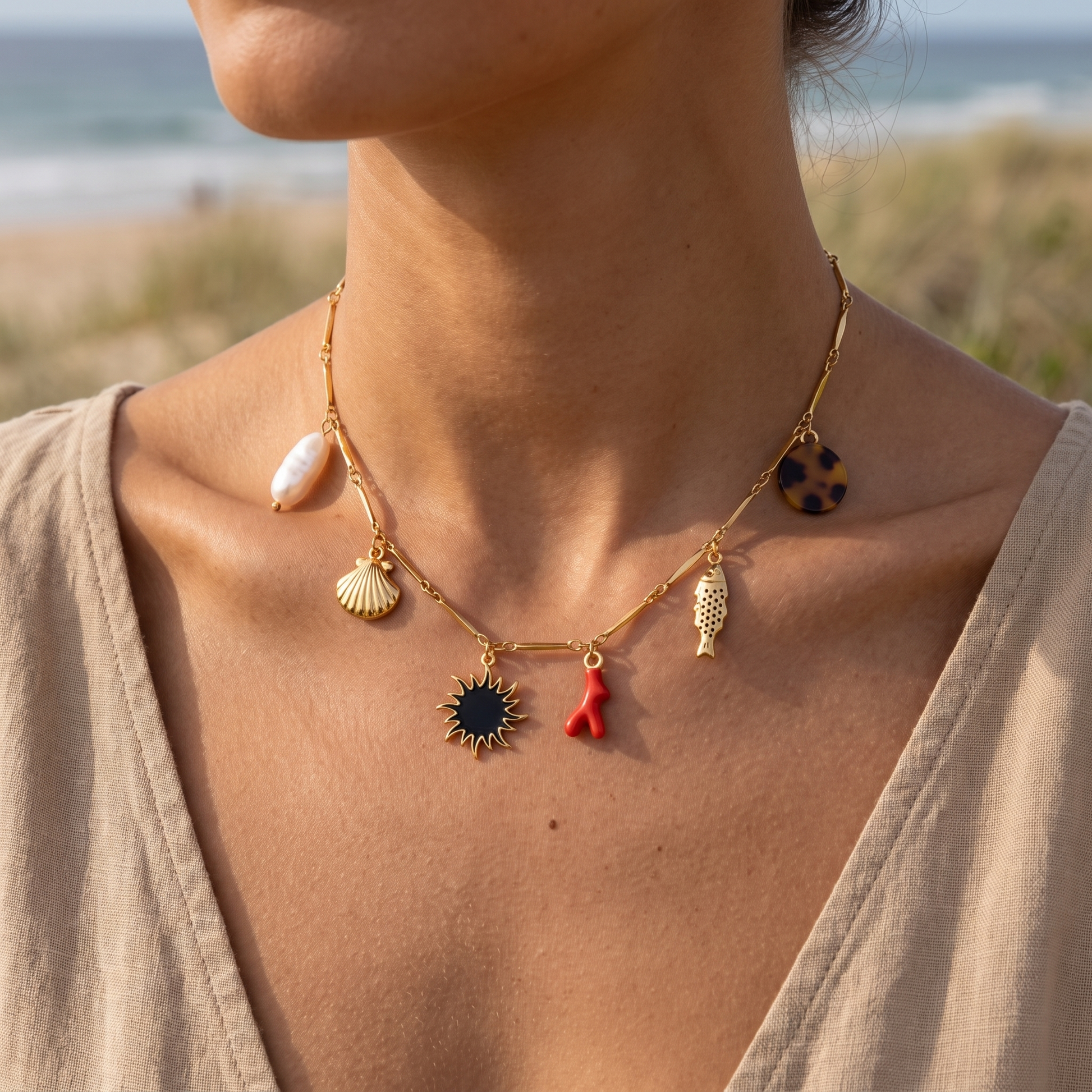 Asea Mediterranean Charm Necklace — worn by model