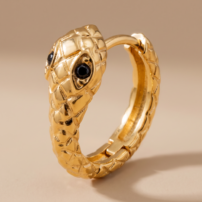 Asea Snake Huggie Hoops — close-up detail