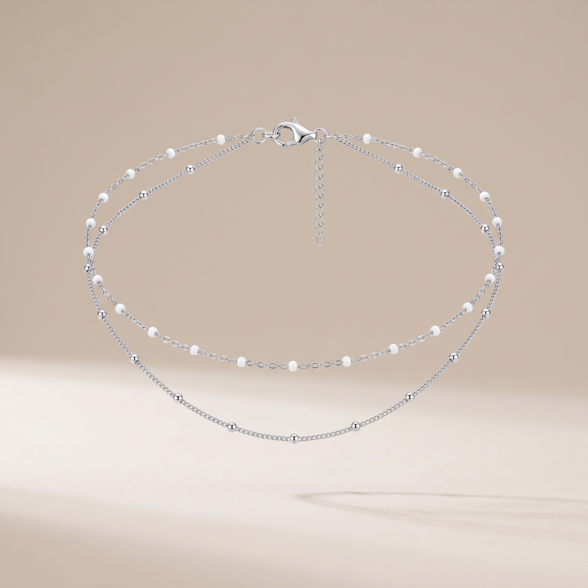 Asea Twin Beaded Choker — Silver Color