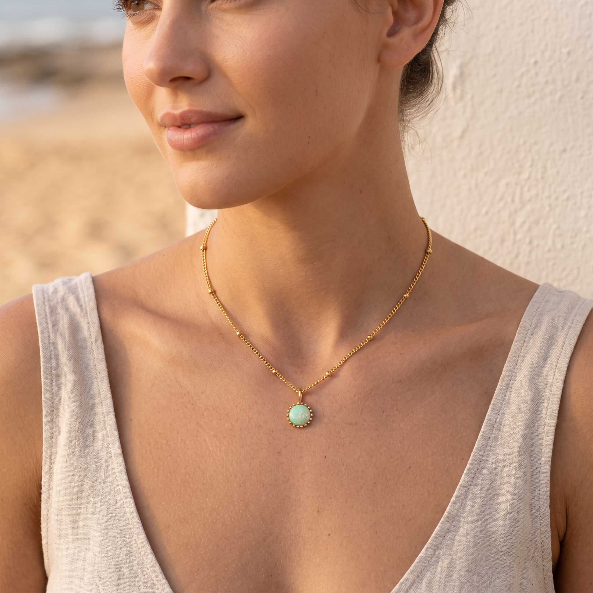 Asea Petite Opal Pendant Necklace — worn by model