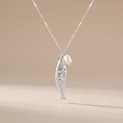 Asea Fish Charm Pearl Necklace — Silver Color