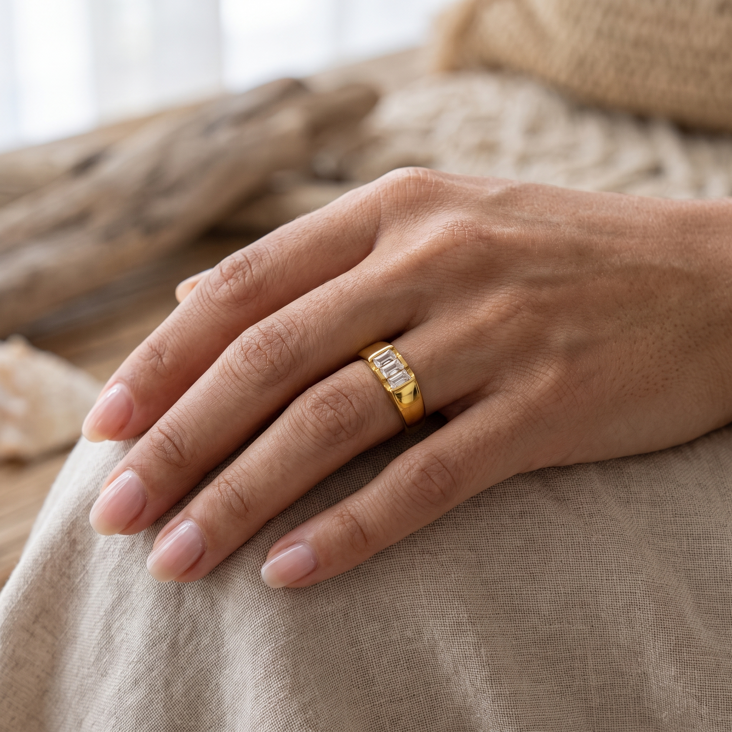 Asea Baguette-Cut Signet Ring — worn by model