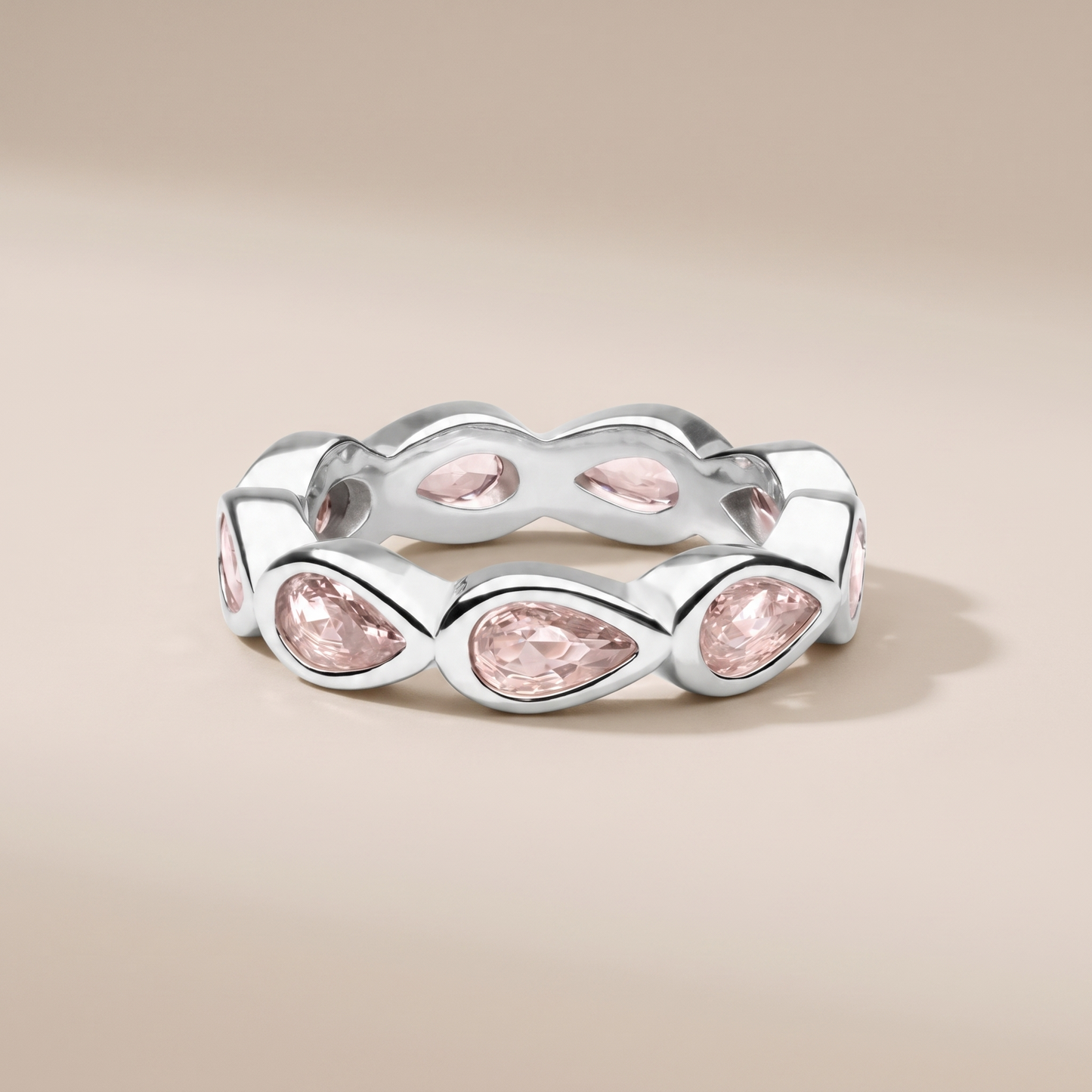 Asea Peony Pink Stone Ring — Silver Color