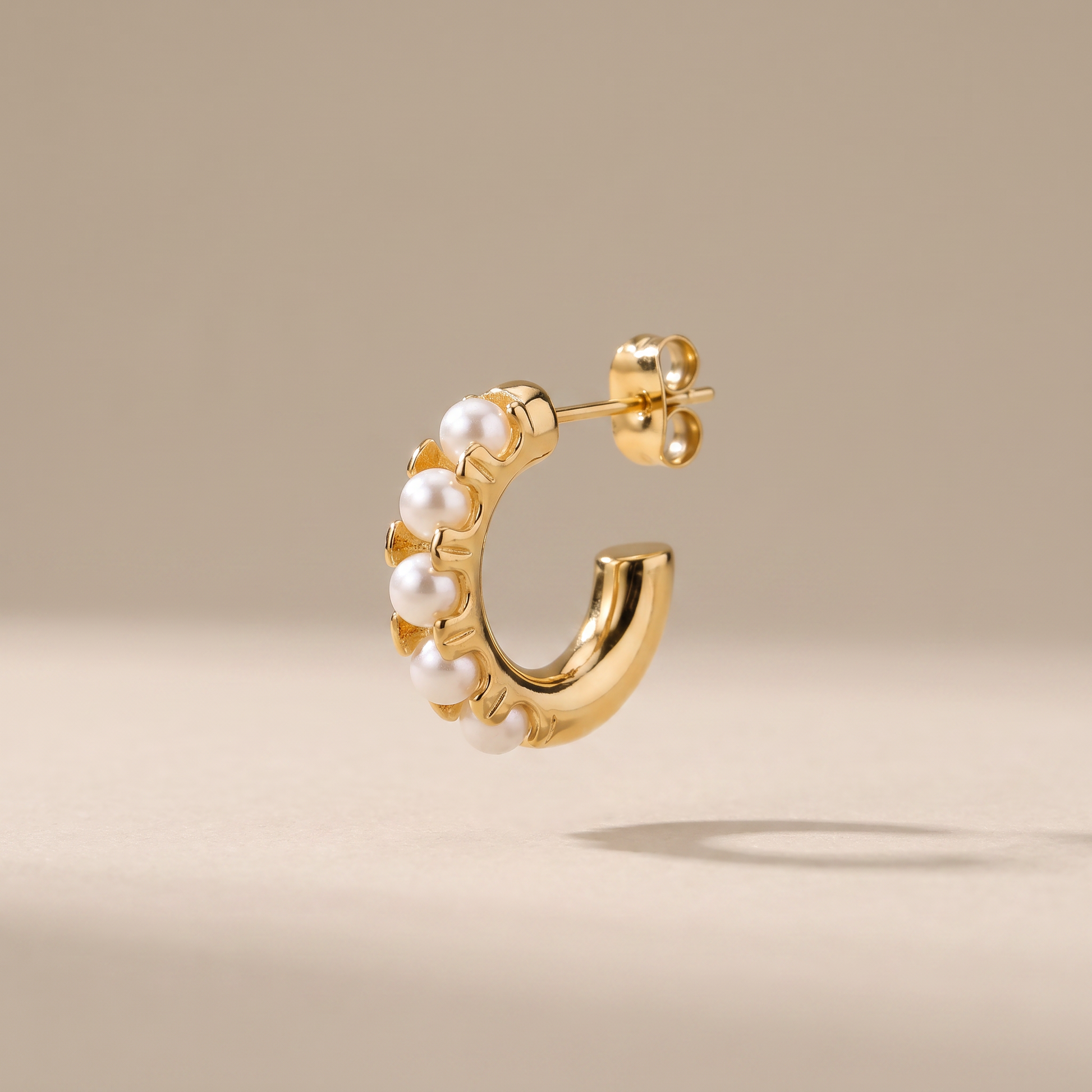 Asea Petite Pearl Huggie Hoops — front view