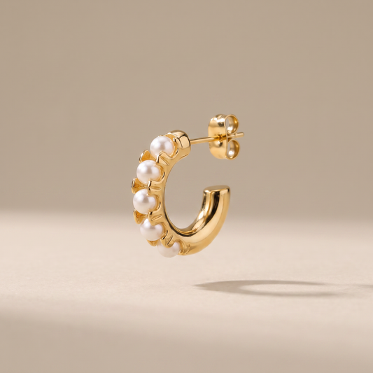 Asea Petite Pearl Huggie Hoops — front view