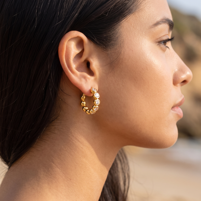 Asea Gem-Beaded Sparkle Hoops — worn by model