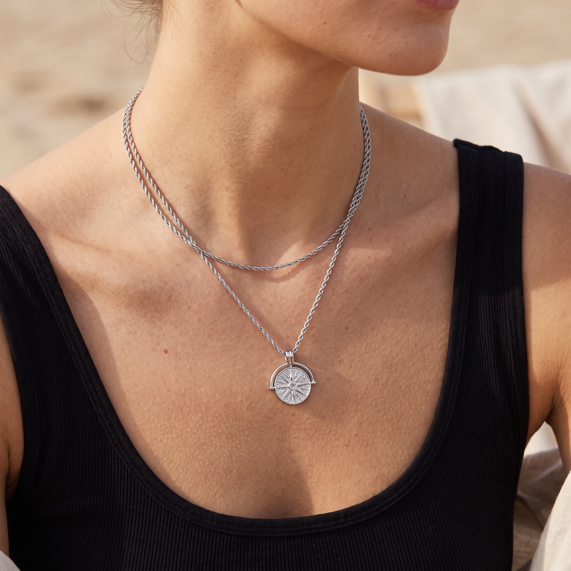 Asea Sundrenched Necklace Duo | Silver — worn by model