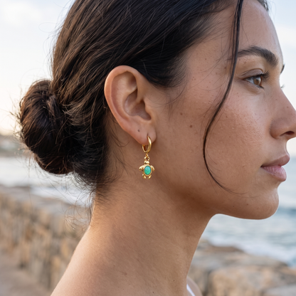 Asea Opal Sea Turtle Hoops — worn by model