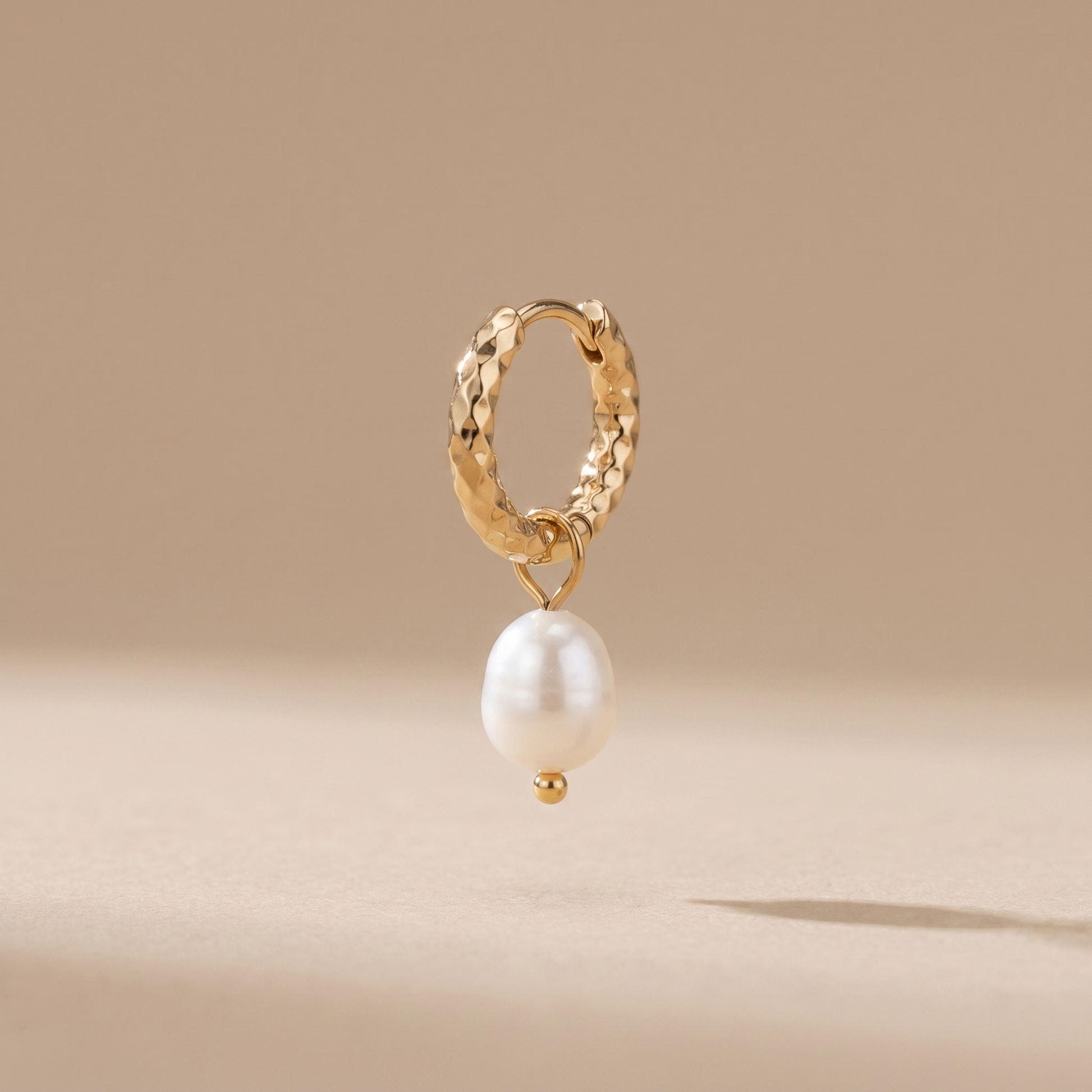 Asea Pearl & Hammered Hoop Earrings — front view