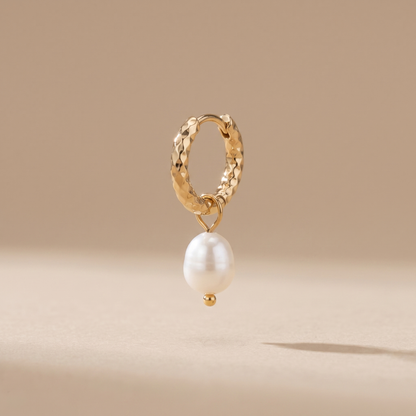 Asea Pearl & Hammered Hoop Earrings — front view