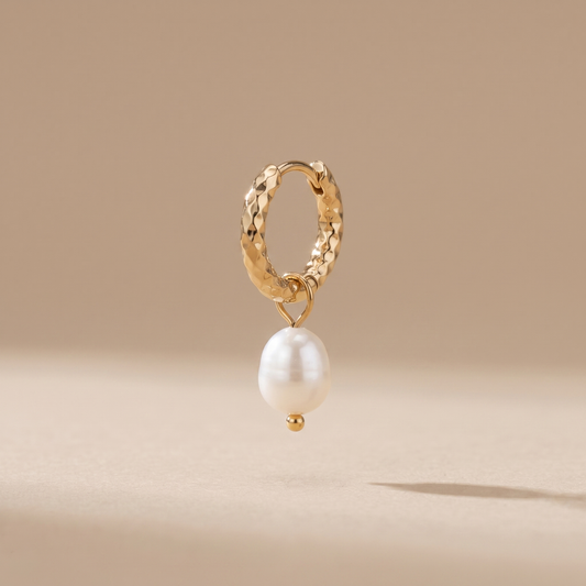 Asea Pearl & Hammered Hoop Earrings — front view