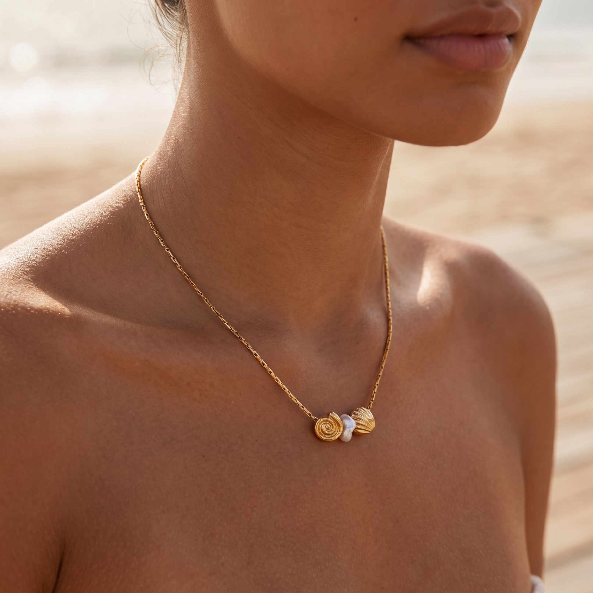 Asea Coastline Shell Choker — worn by model