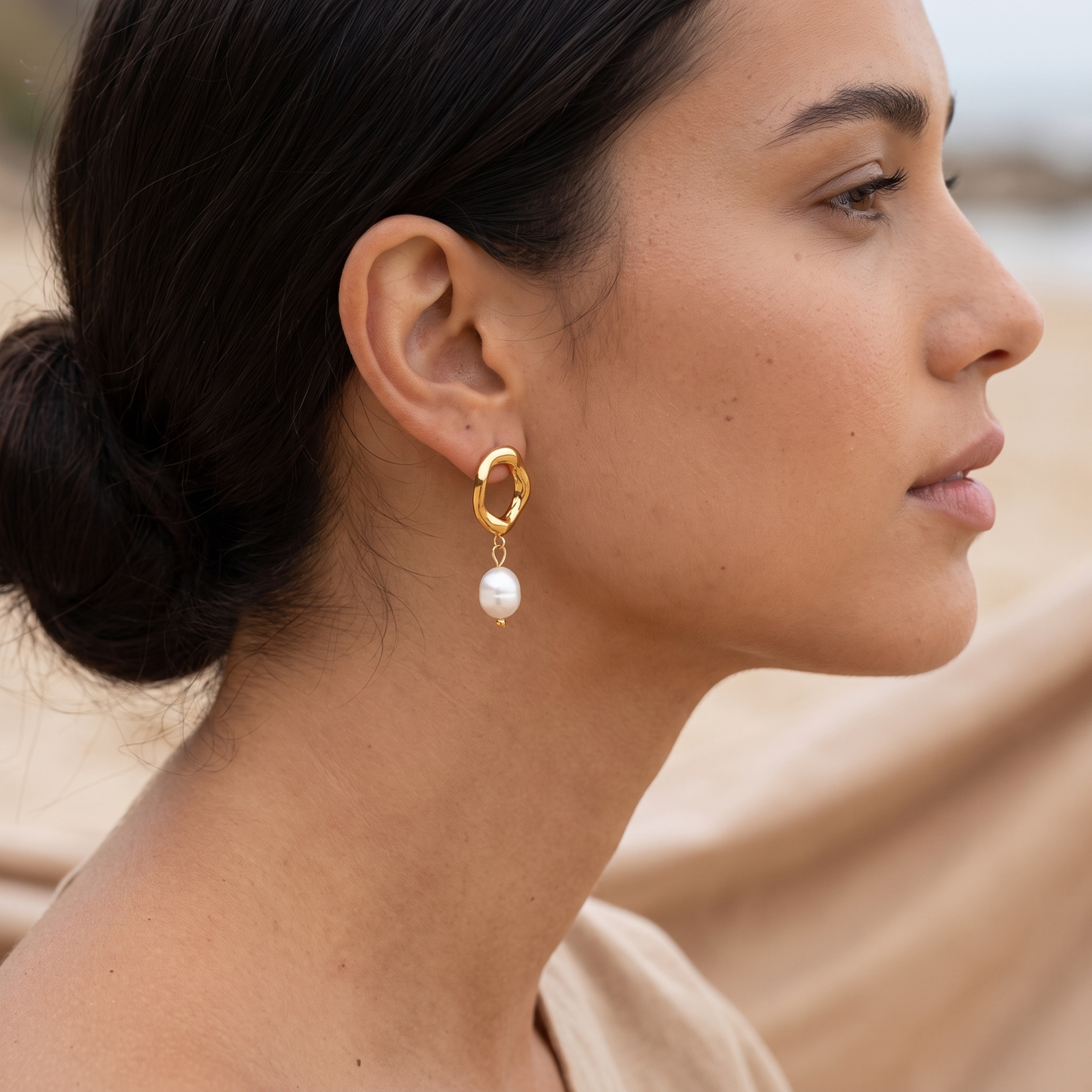 Asea Marlowe Pearl Hoop Earrings — worn by model