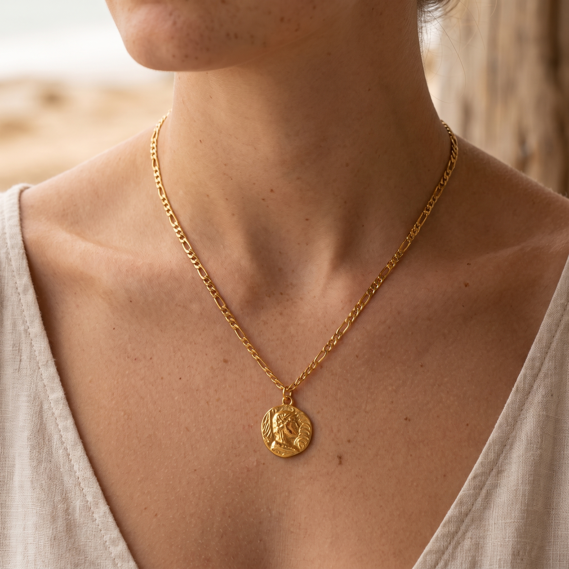 Asea Firenze Coin Necklace — worn by model