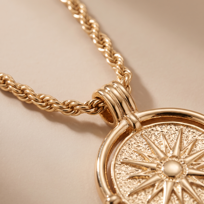 Asea Gold Sun Pendant Necklace — close-up detail