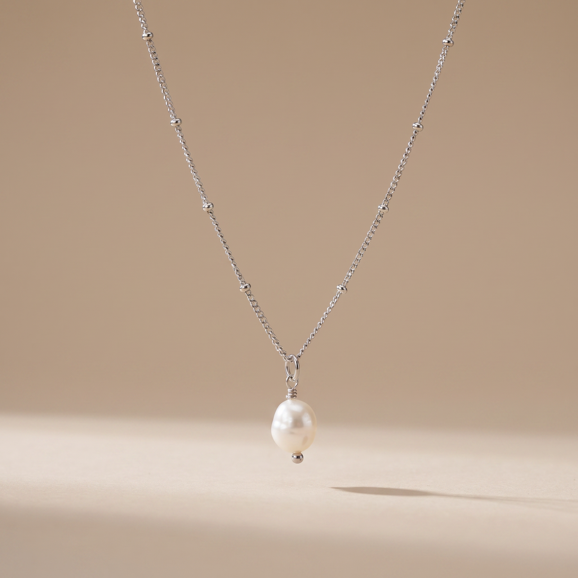 Asea Baroque Pearl Drop Necklace — Silver Color