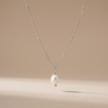 Asea Baroque Pearl Drop Necklace — Silver Color