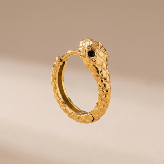 Asea Snake Huggie Hoops — front view