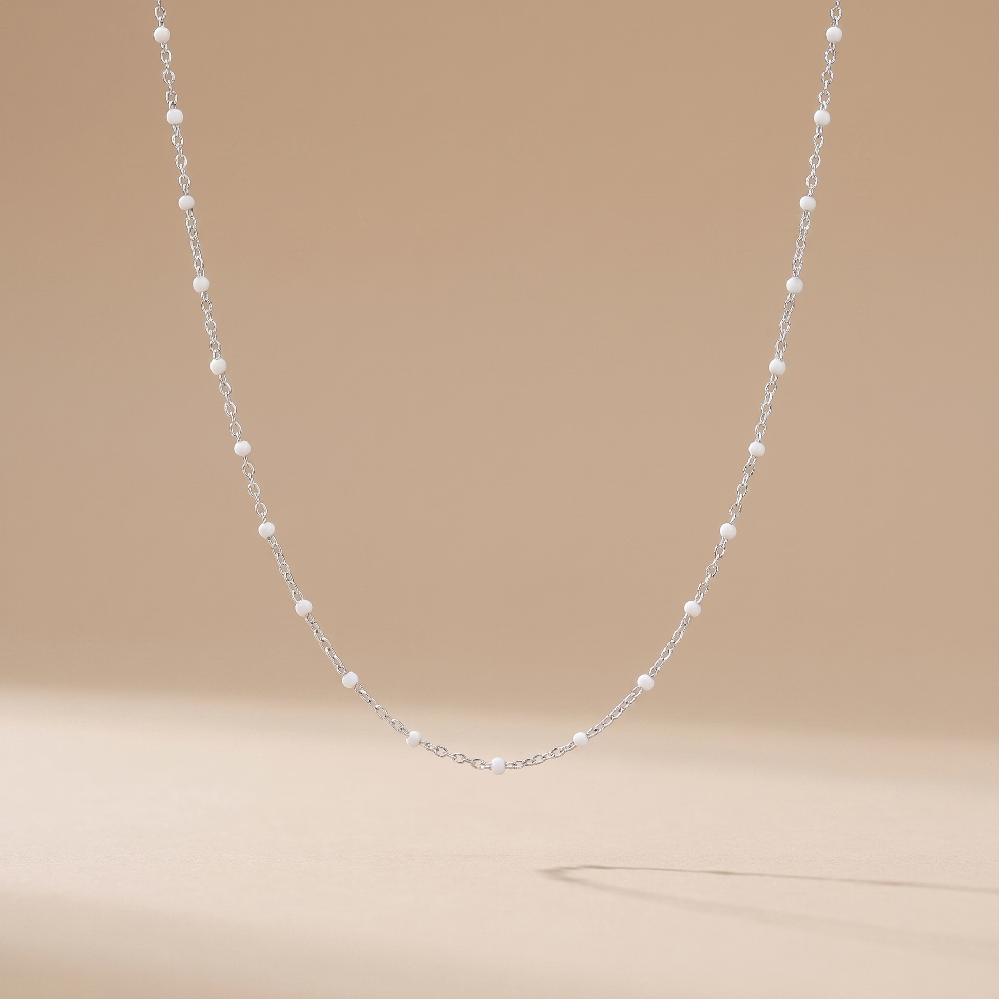 Asea White Bead Choker — Silver Color