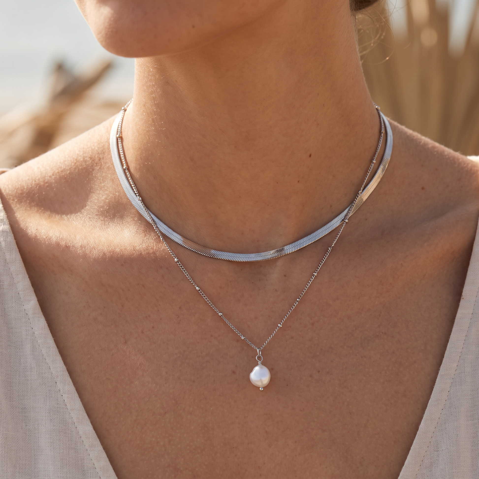 Asea High Shine Jewellery Set | Silver — worn by model