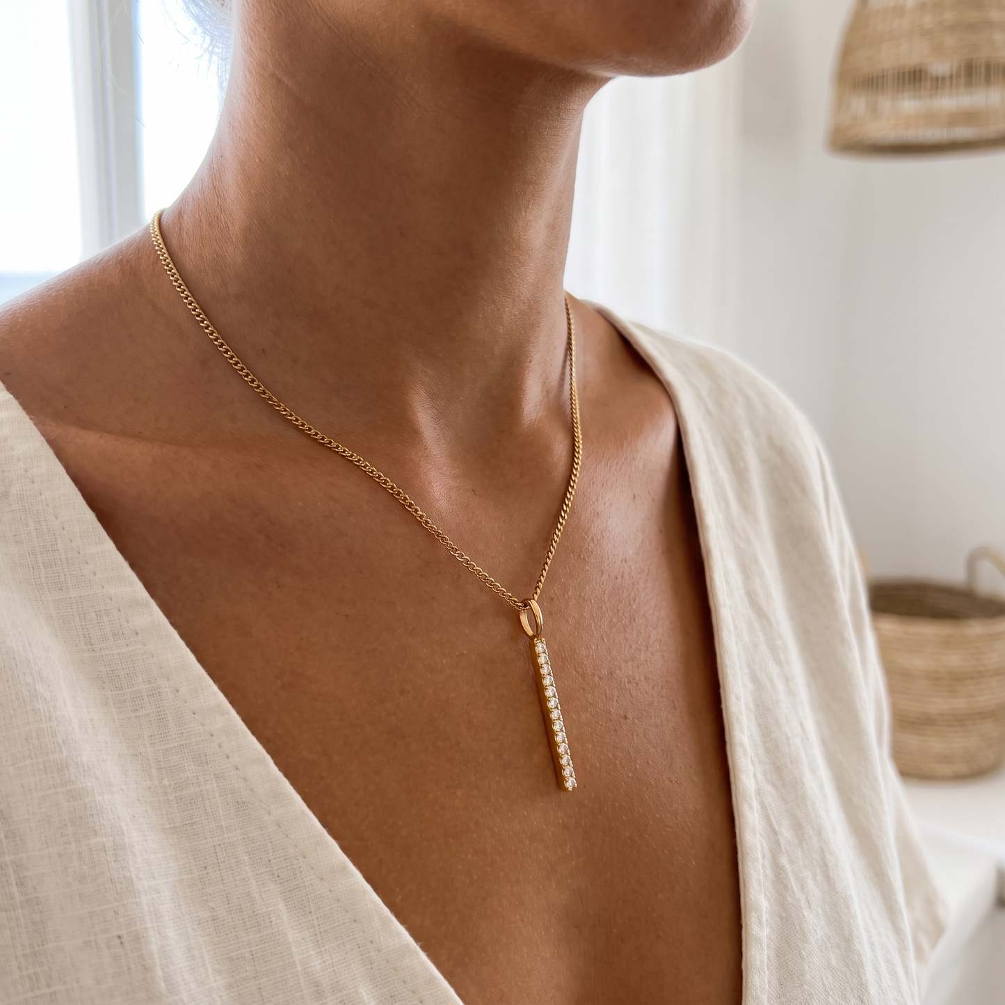 Asea Zircon Bar Necklace — worn by model