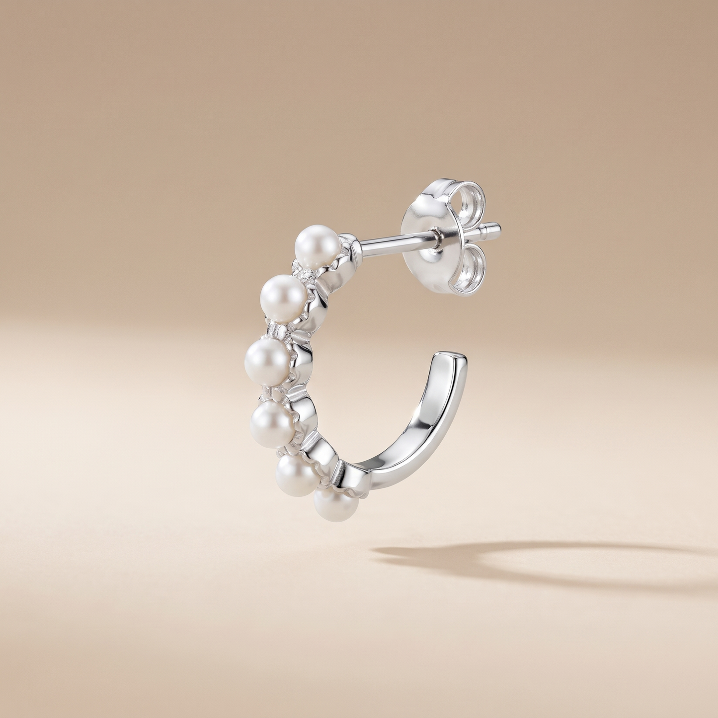 Asea Petite Pearl Huggie Hoops — Silver Color