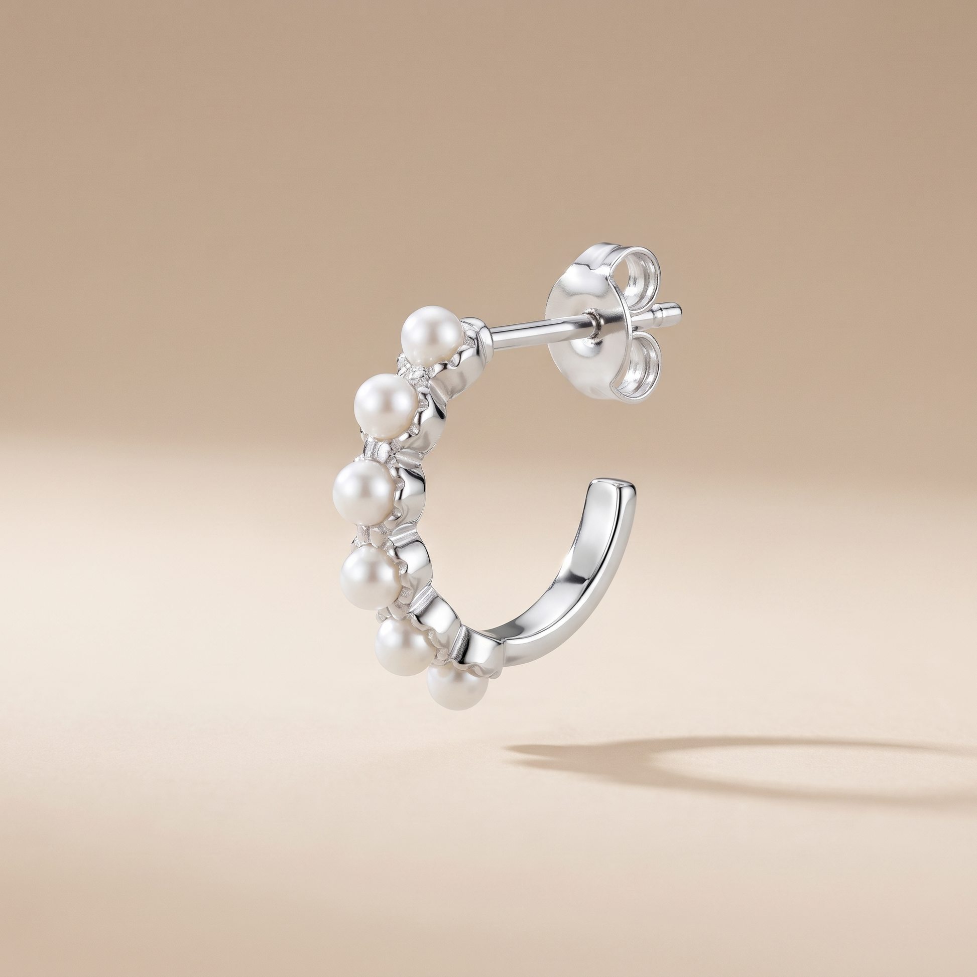 Asea Petite Pearl Huggie Hoops — Silver Color
