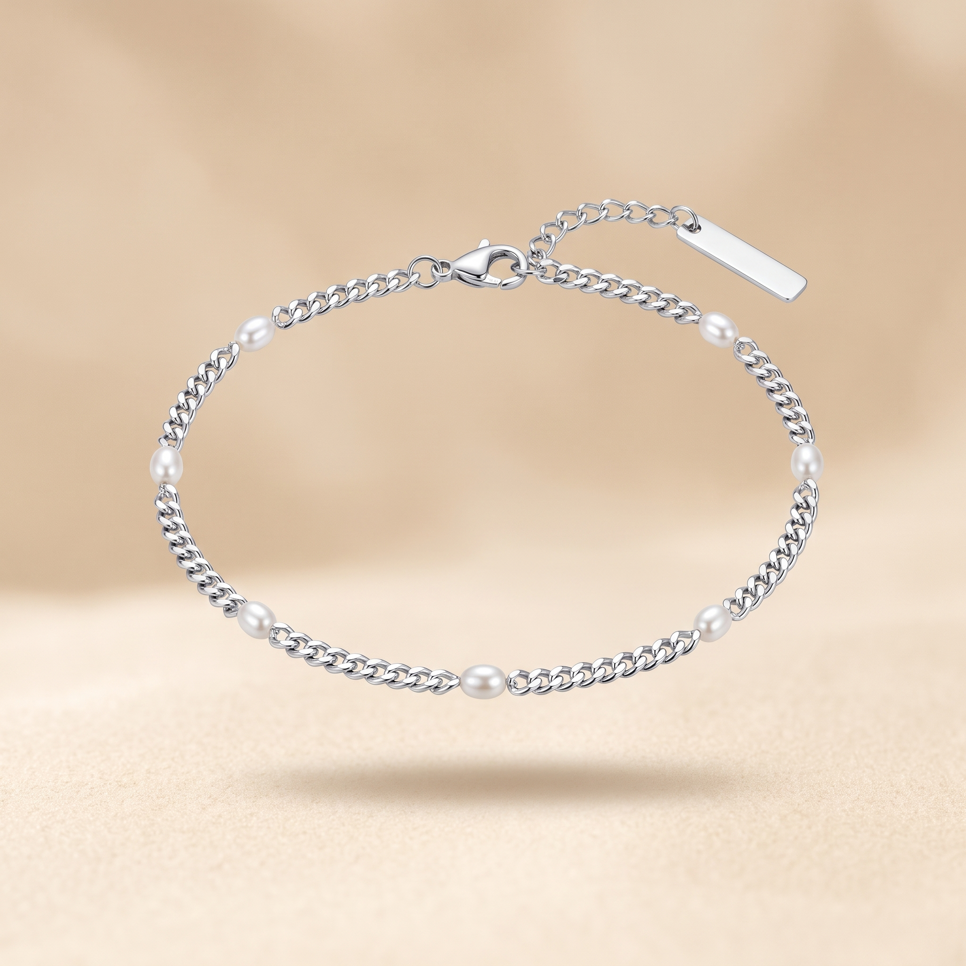 Asea Freshwater Pearl Chain Anklet — Silver Color