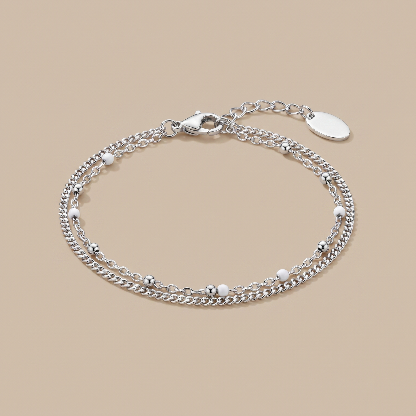 Asea Twin White Bead Bracelet — Silver Color