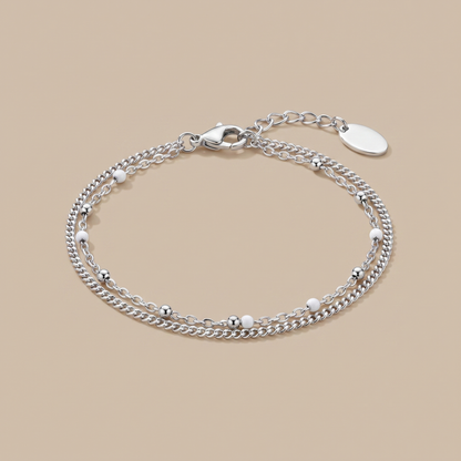Asea Twin White Bead Bracelet — Silver Color