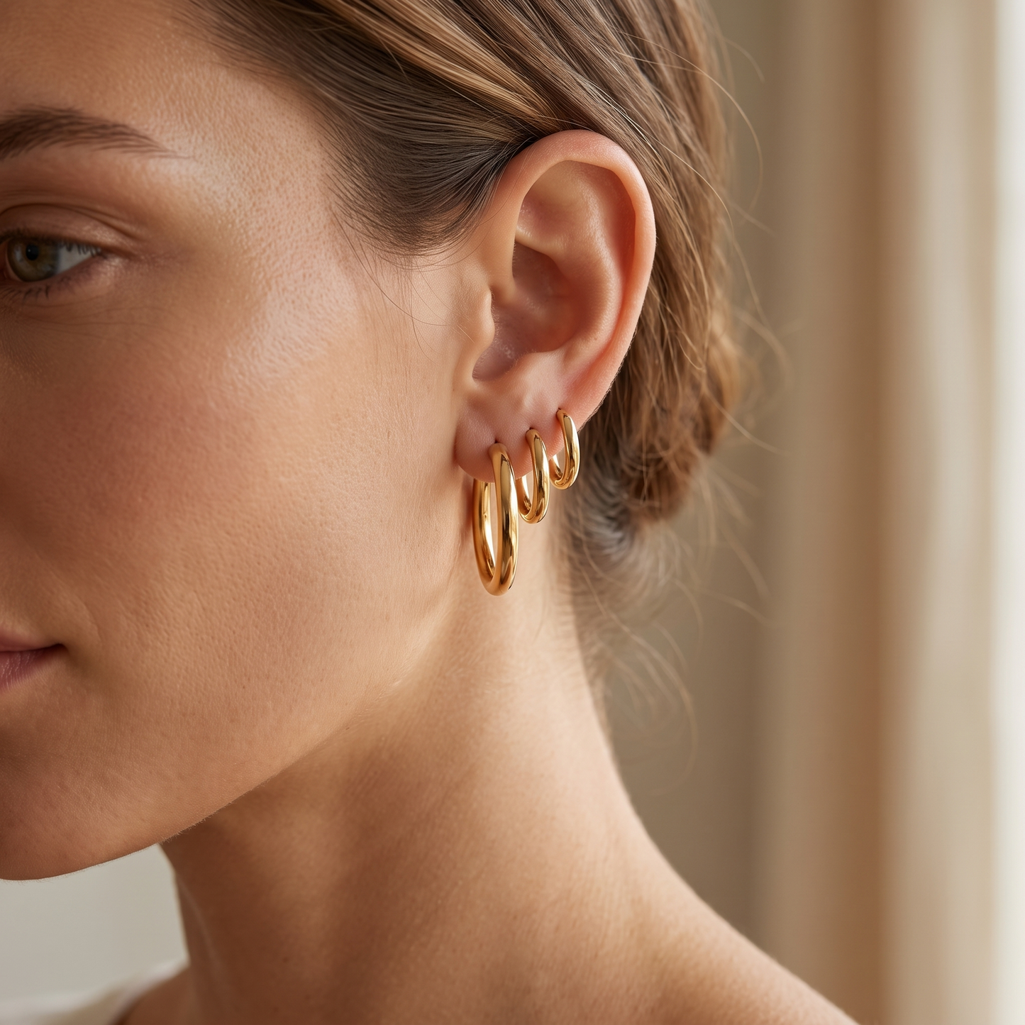 Asea Three-Pair Hoop Set — worn by model