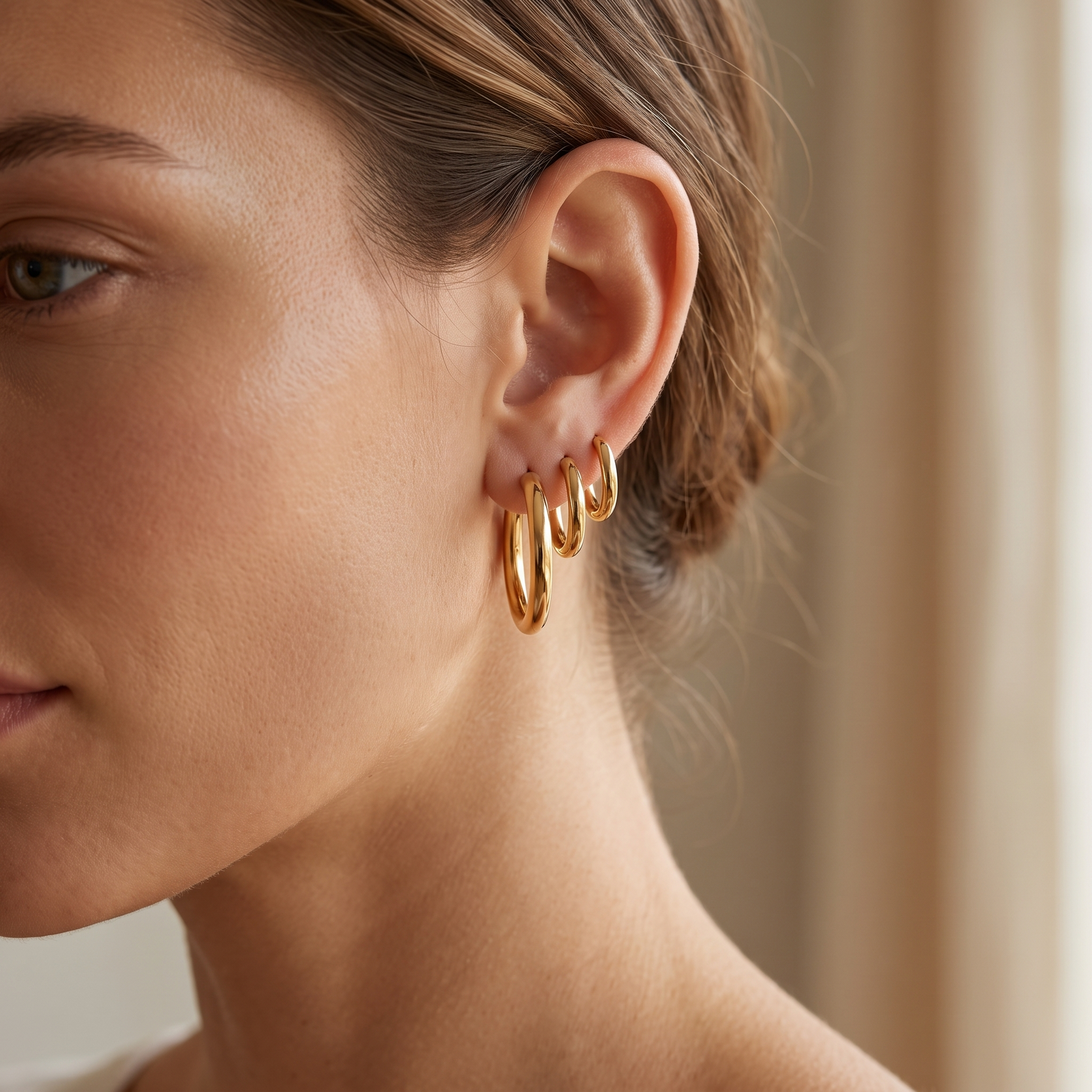 Asea Three-Pair Hoop Set — worn by model