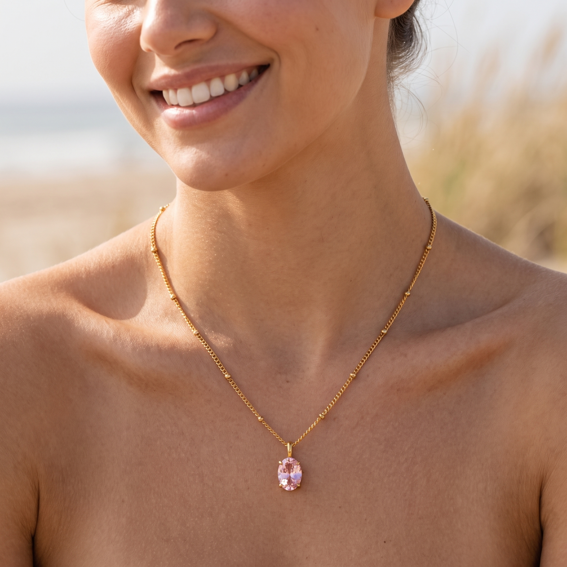 Asea Rosé Pendant Necklace — worn by model