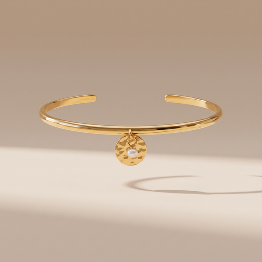 Asea Islet Hammered Pearl Bangle — front view