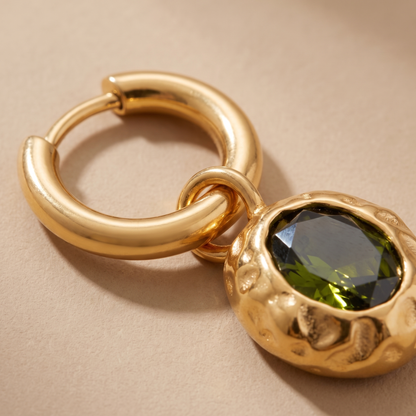 Asea Olive Drop Huggie Earrings — close-up detail
