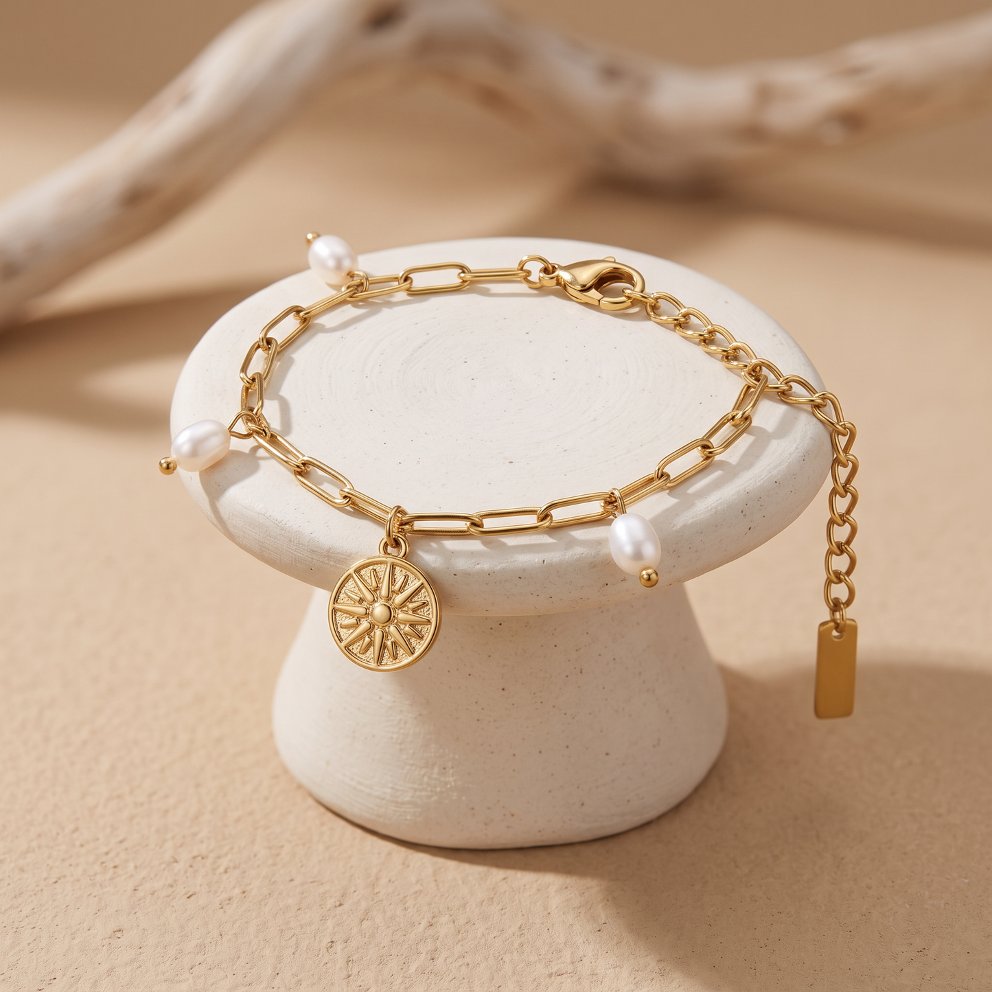 Asea Sun Charm Pearl Bracelet — angle