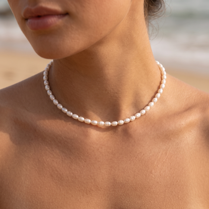 Asea Freshwater Pearl Choker Necklace — worn by model