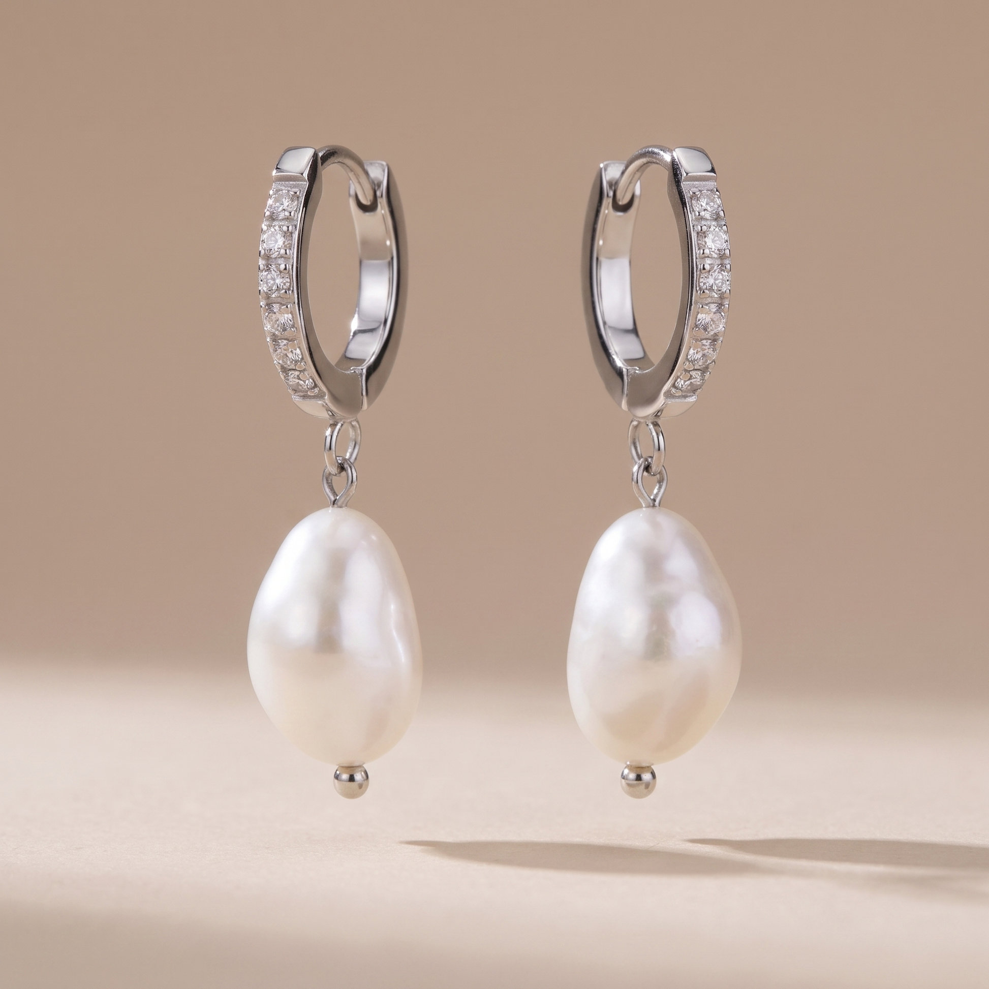 Asea Freshwater Pearl Drop Hoops — Silver Color