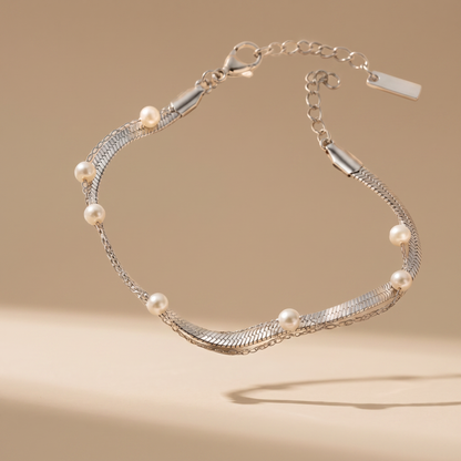 Asea Cabrera Pearl & Herringbone Bracelet — Silver color