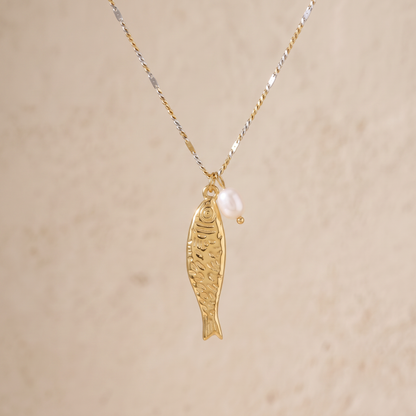 Asea Fish Charm Pearl Necklace — front view