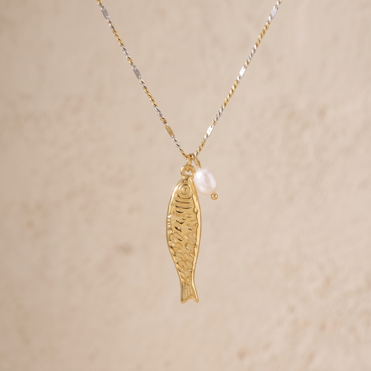 Asea Fish Charm Pearl Necklace — front view