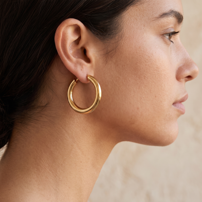 Asea Classic Thick Gold Hoops — worn by model