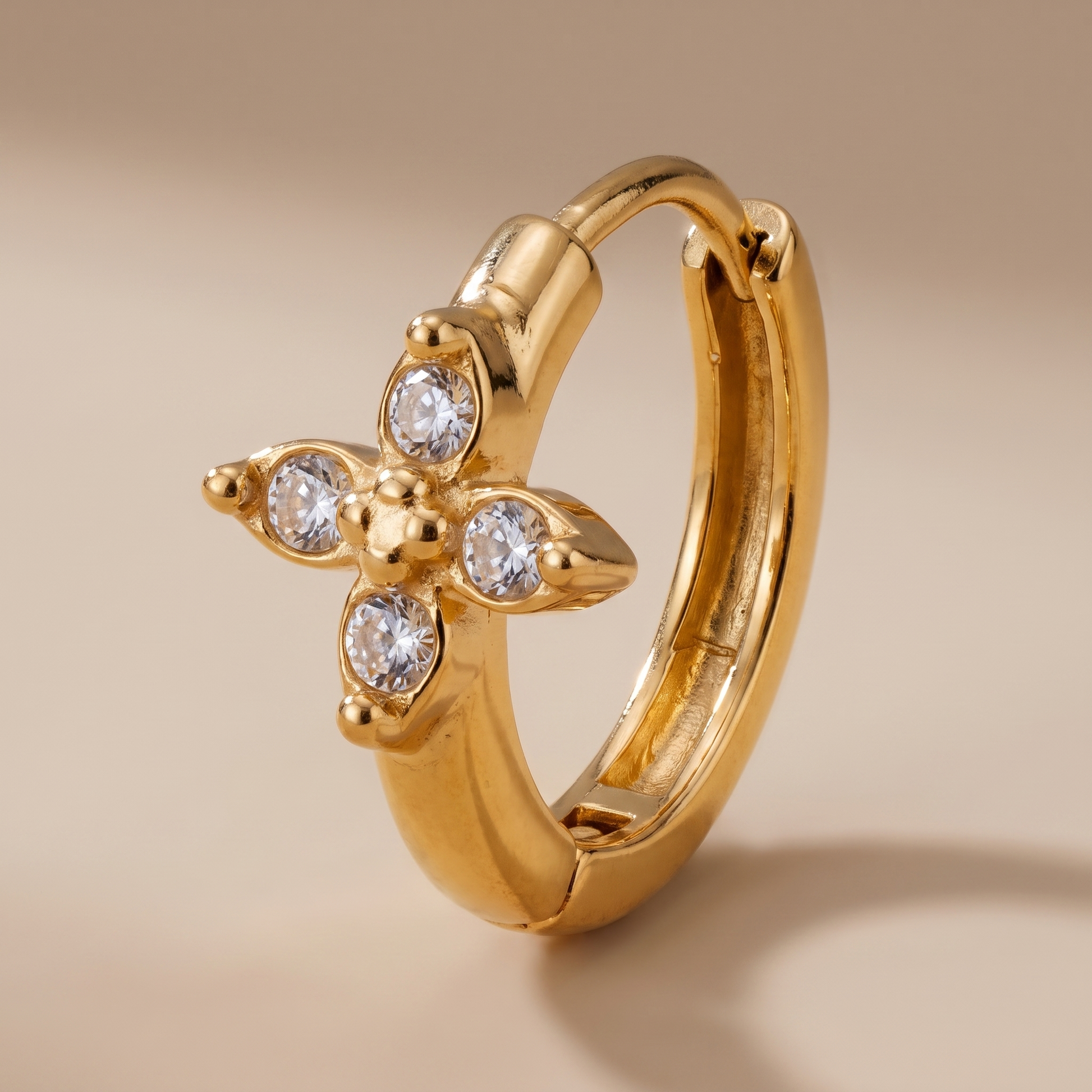 Asea Daisy Huggie Hoops — close-up detail
