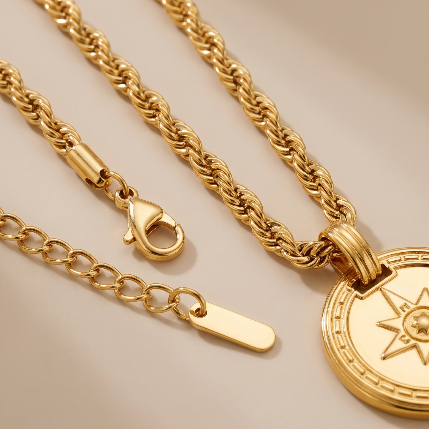 Asea Gold Compass Pendant Necklace — close-up detail