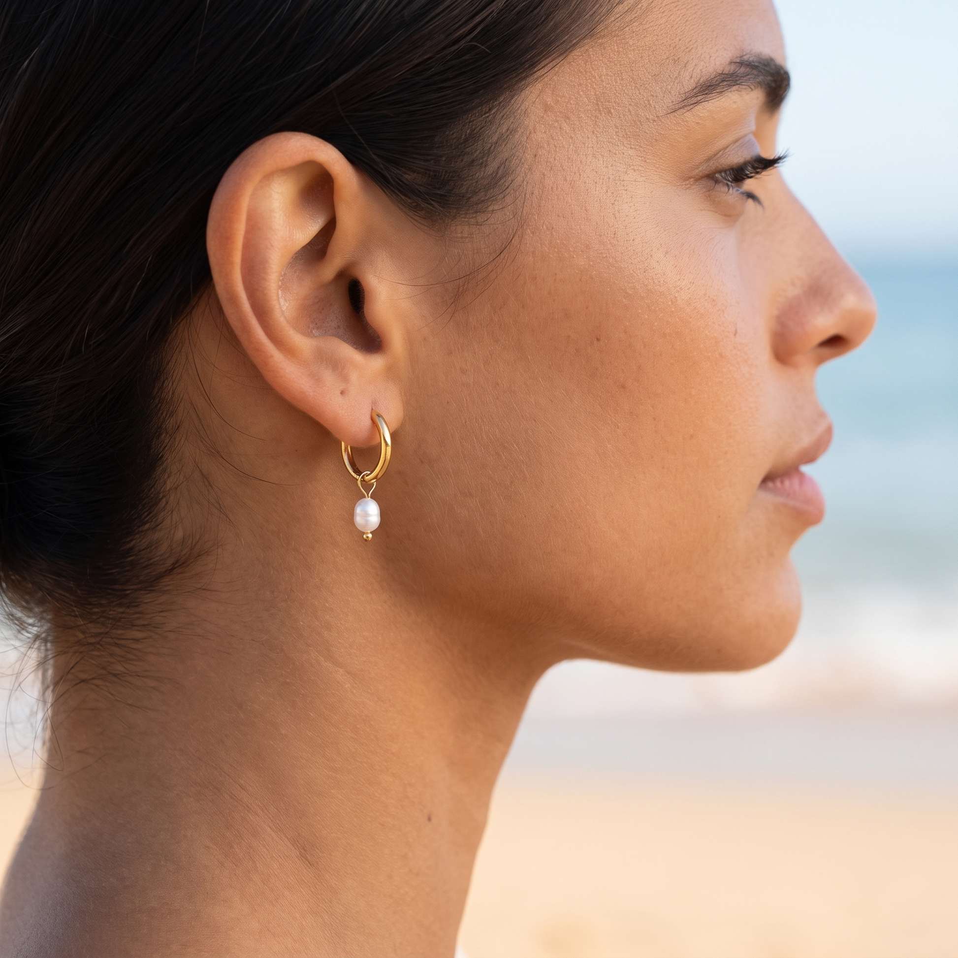 Asea Freshwater Pearl Huggies — worn by model