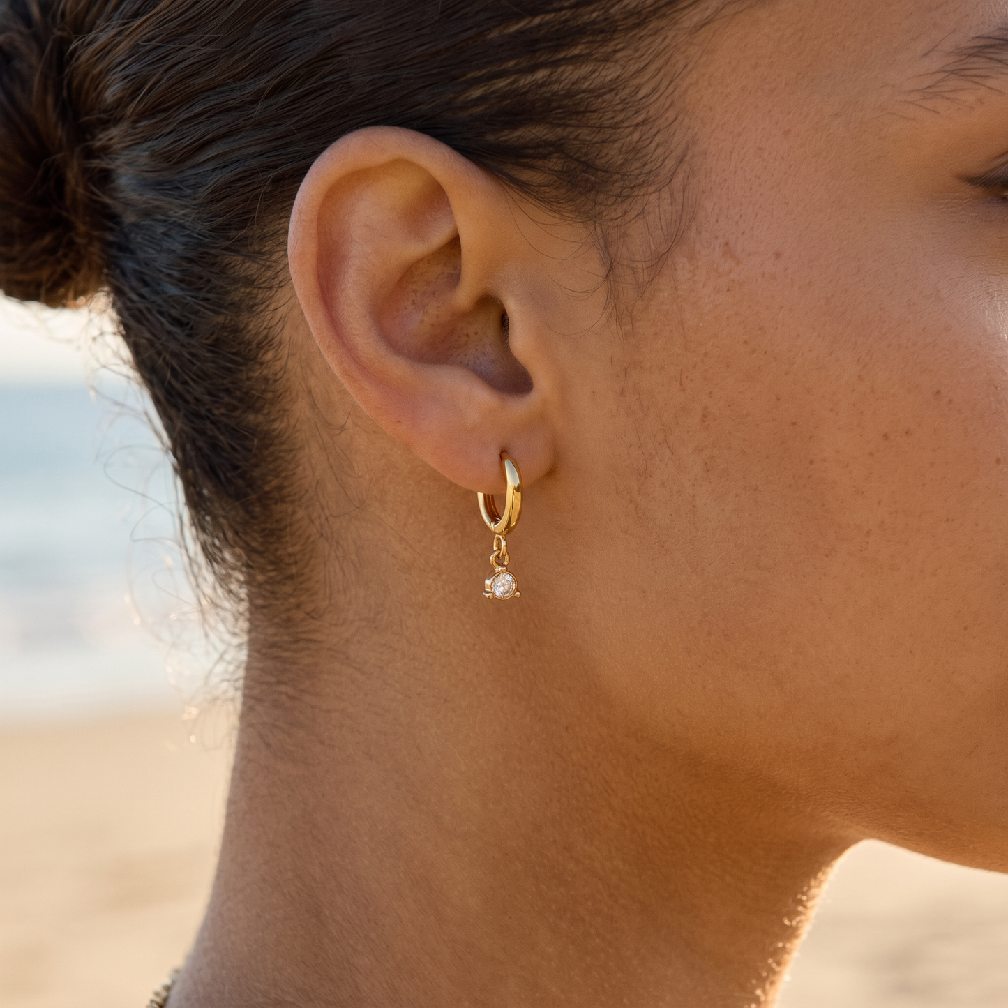 Asea Sparkle Zircon Hoops — worn by model