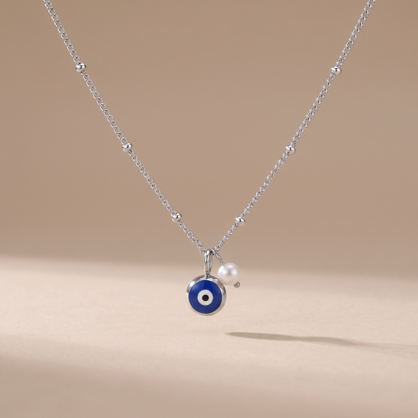 Asea Evil Eye Pearl Necklace — Silver Color
