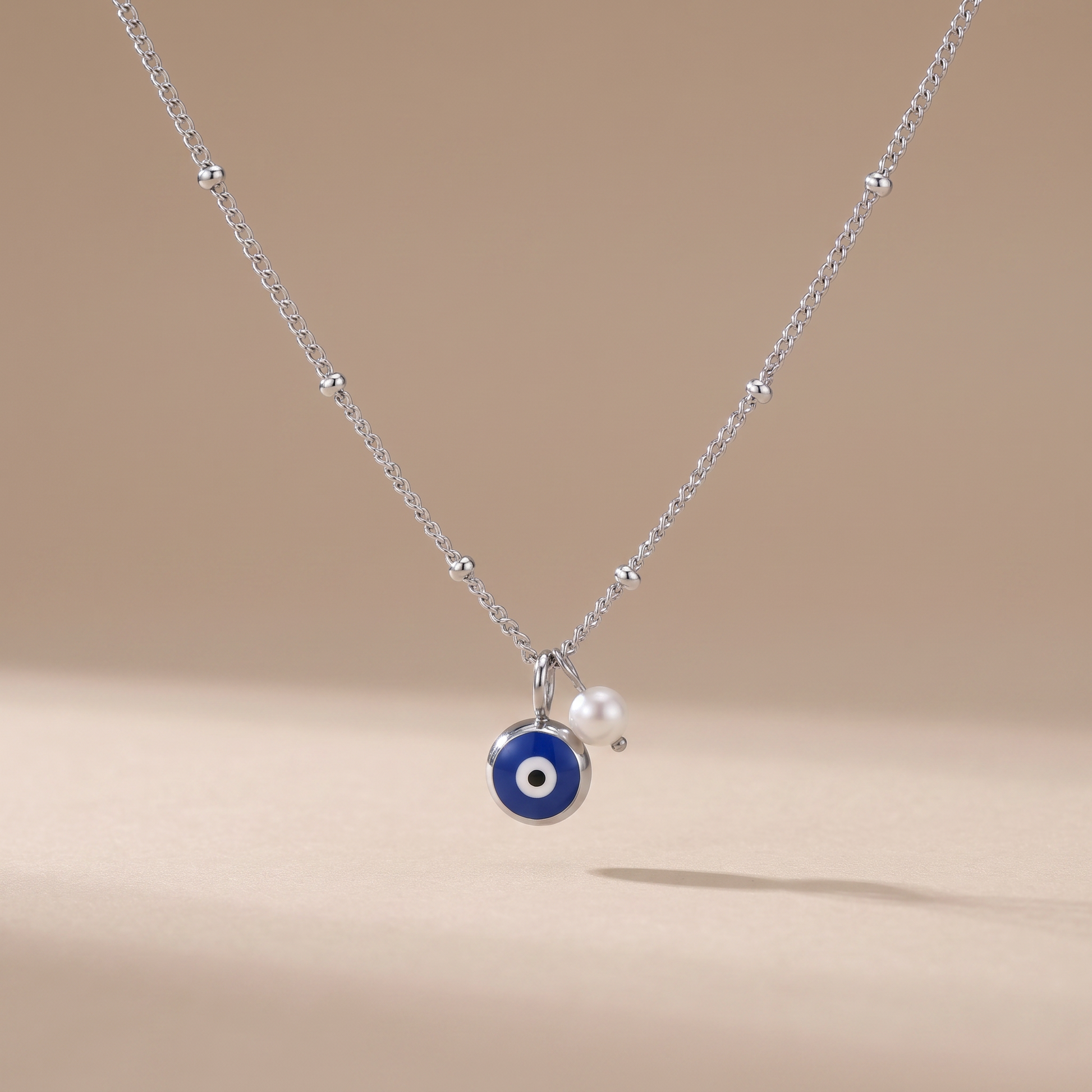 Asea Evil Eye Pearl Necklace — Silver Color